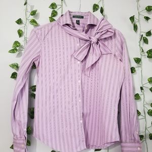Ralph Lauren Purple Striped Bow Tie Button Up Cotton Long Sleeve Shirt B…